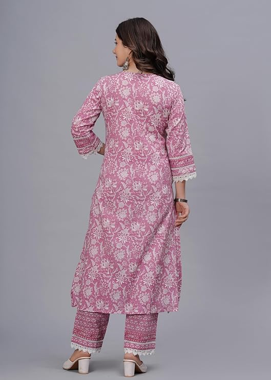 Amayra Women's Pure Cotton Printed Straight Kurta Set with Palazzo Pants & Dupatta- Ethnic Wear