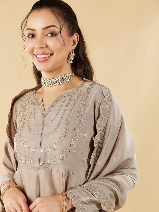 MOKOSH Women's Silk Embroidered Anarkali Set (444)