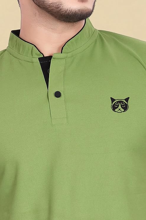 BAGHADBILLO Men's and Boy's Polyster T-Shirt with Mandarin Collared Neck Half Sleeves Closuer Button and Regular Fit