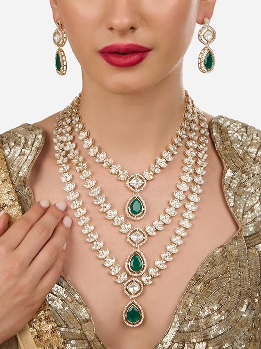 ZAVERI PEARLS Green Dazzling Stones,Earring Set For Women-ZPFK18891