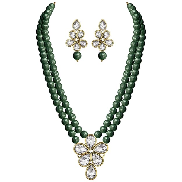 Jewels Gold Plated Traditional Kundan,Pearl Studded Necklace Jewellery Set