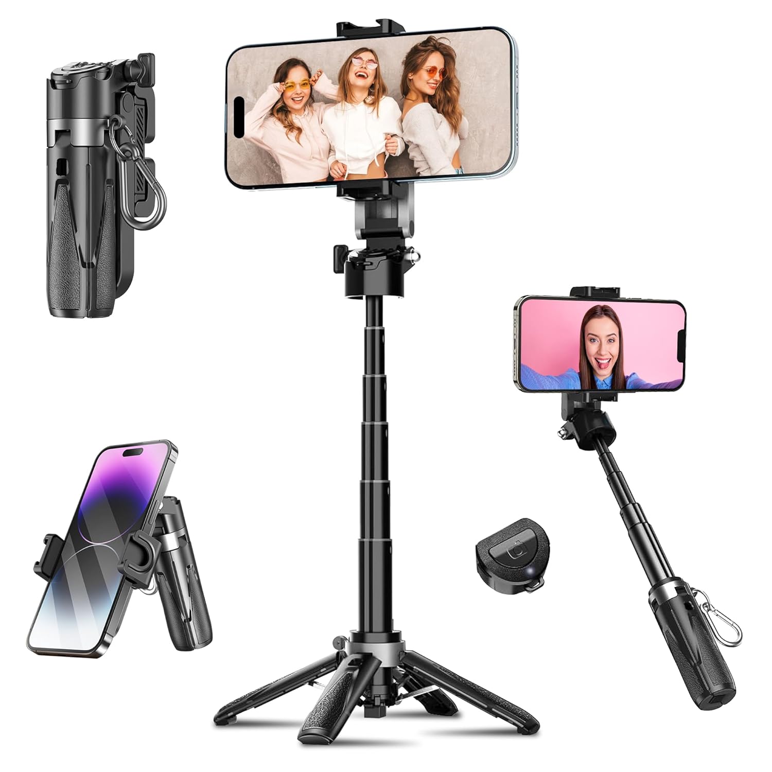 WeCool 4 in 1 Mini Selfie Stick for Mobile, Tripod Stand with One-Click Auto